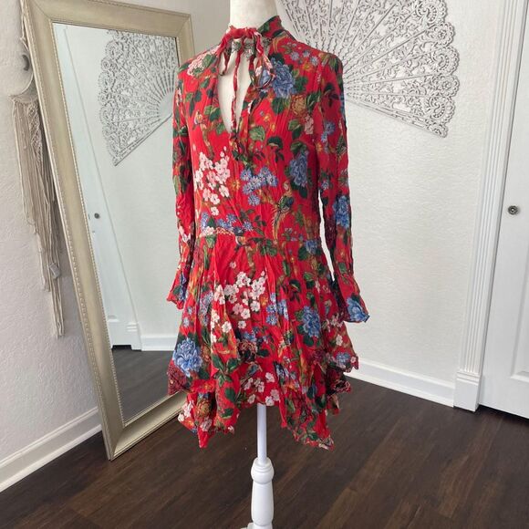 Alice + Olivia Moore Chinoiserie Floral Layered Silk Neck Bow Tie Midi dress S - Picture 3 of 8